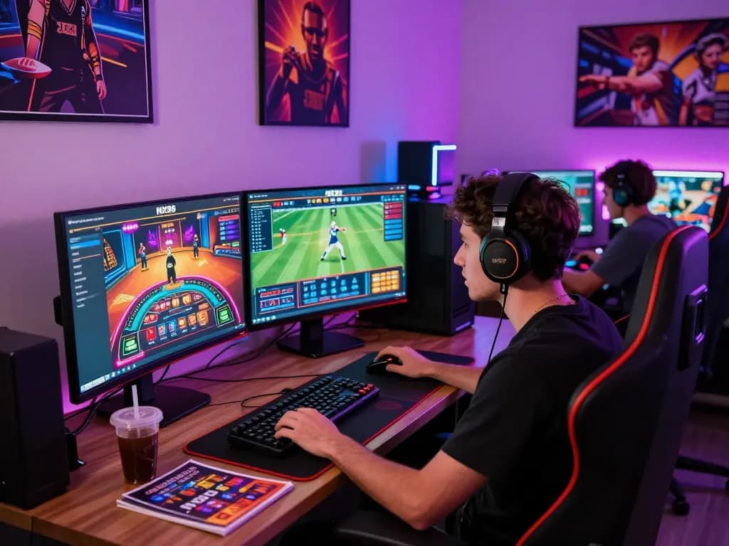 Engaging player at NK88 online gaming setup featuring diverse betting options.