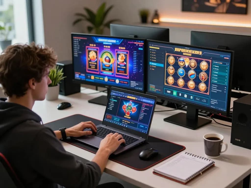 Engaging in online gaming at the best widget store, showcasing a vibrant poker game setup.