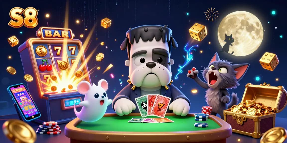 Experience lively S8 gaming with unique characters and thrilling slot elements in a vibrant atmosphere.