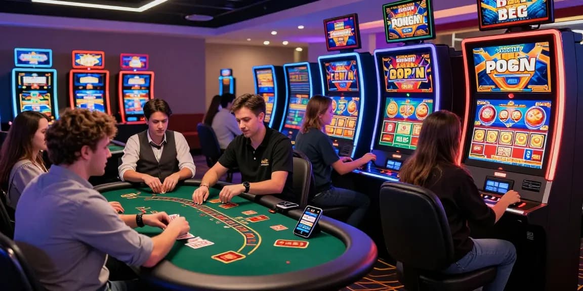 Engaging scene at credit card casinos featuring players immersed in games and vibrant atmosphere.