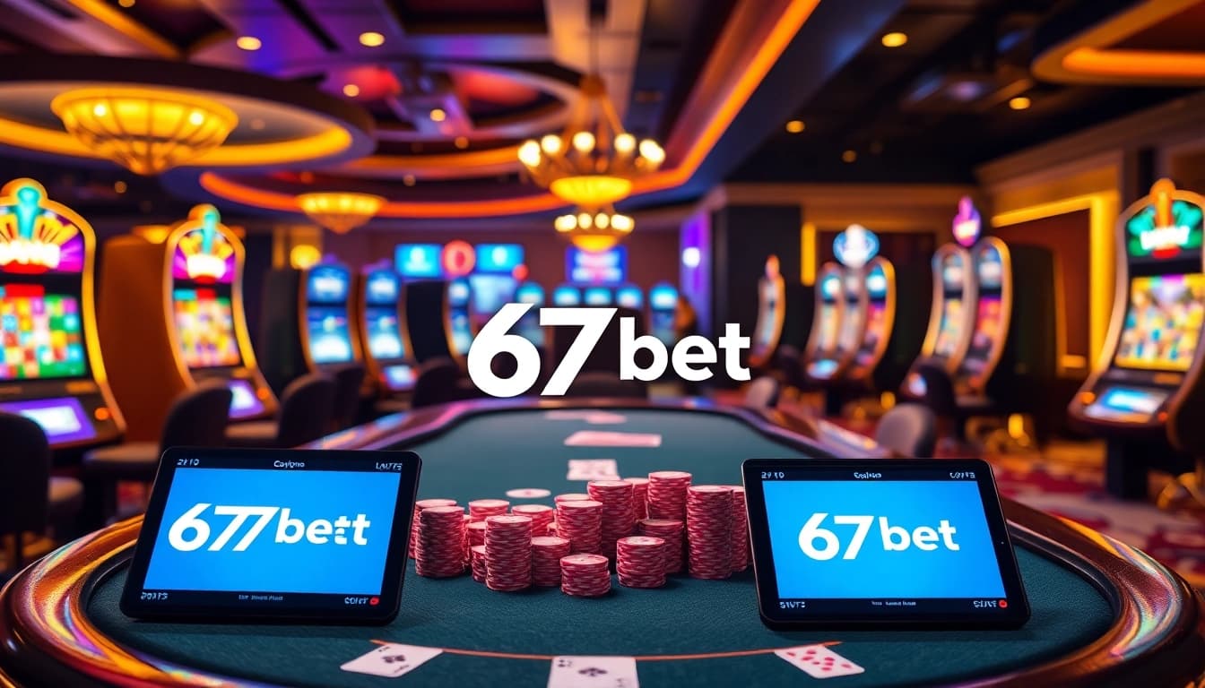 Experience the thrill of gambling with 67bet's vibrant casino atmosphere featuring poker and slot machines.