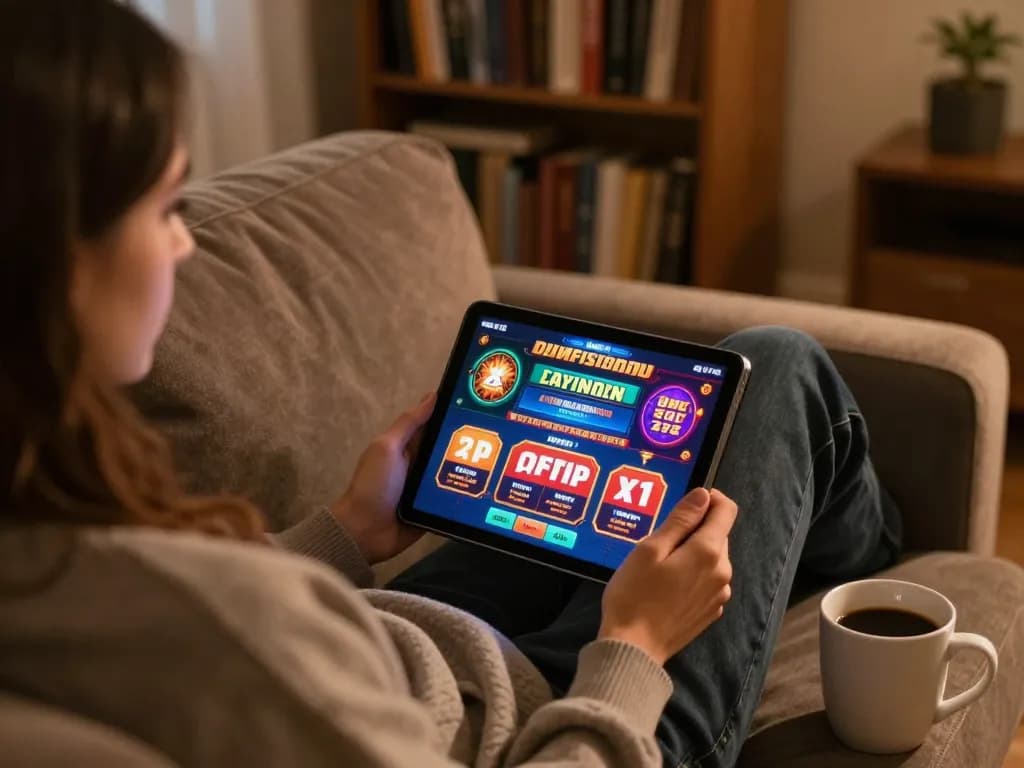 Engaging with online casinos Canada games on a tablet in a cozy home setting