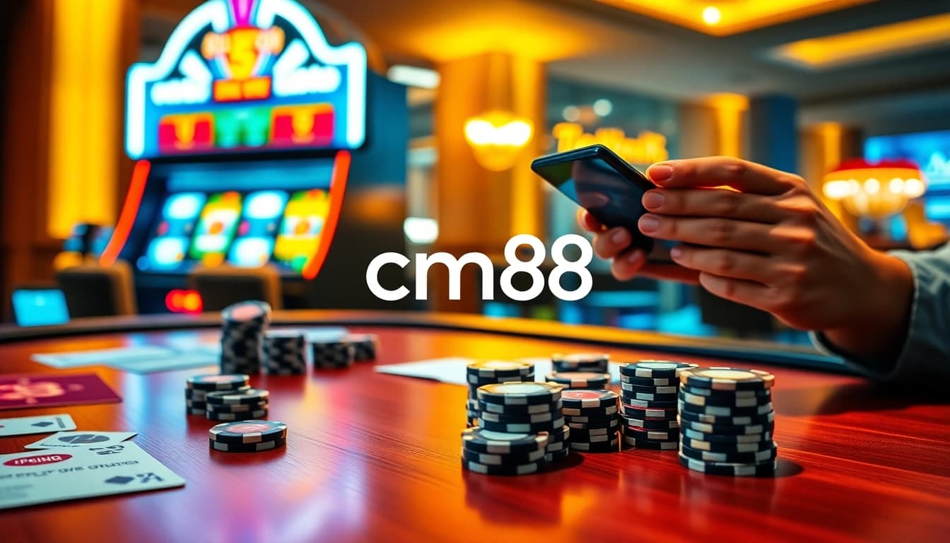 Players enjoying an exciting cm88 casino experience with vibrant slot machines and game tables.