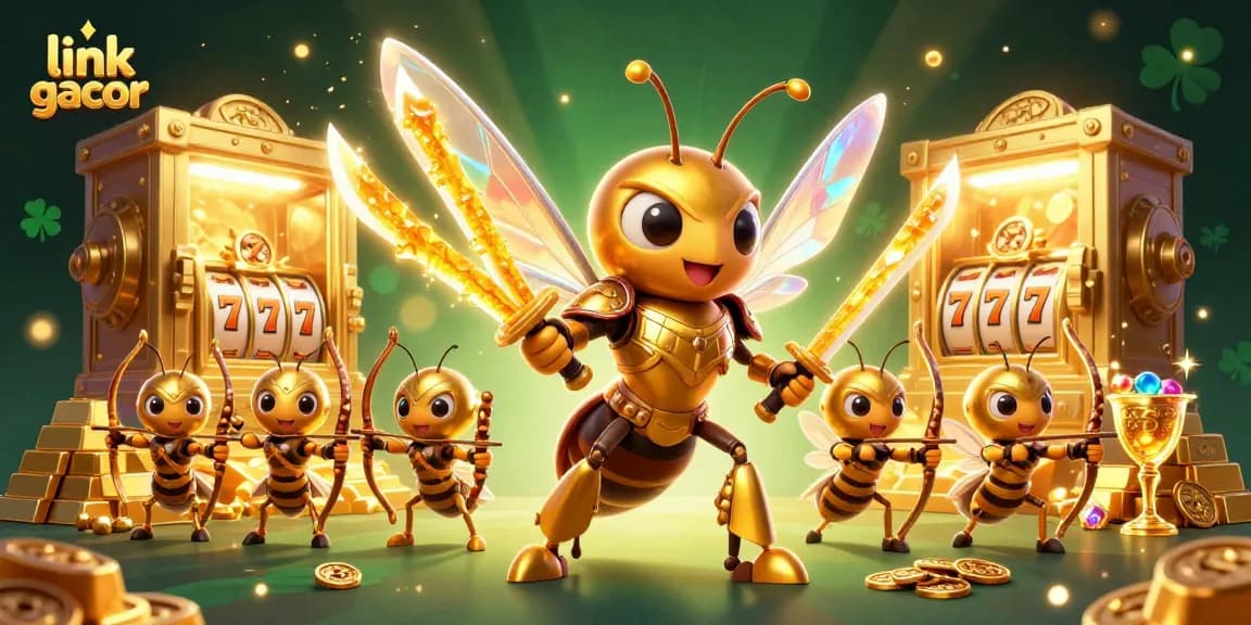 Engage in the fun of lucky games with link gacor as a golden hornet in samurai armor conquers a vibrant casino.