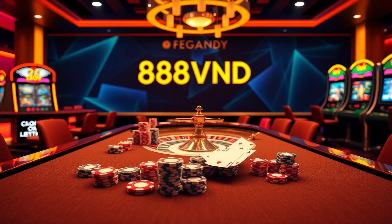 Experience thrilling gameplay at 888VND with luxurious casino tables and vibrant slot machines.