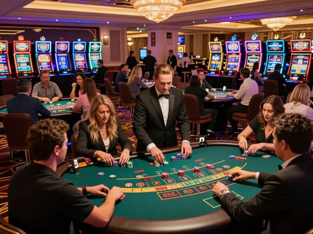 Players at the blackjack table engaging in a strategic game of tr88, chips stacked high and excitement in the air.