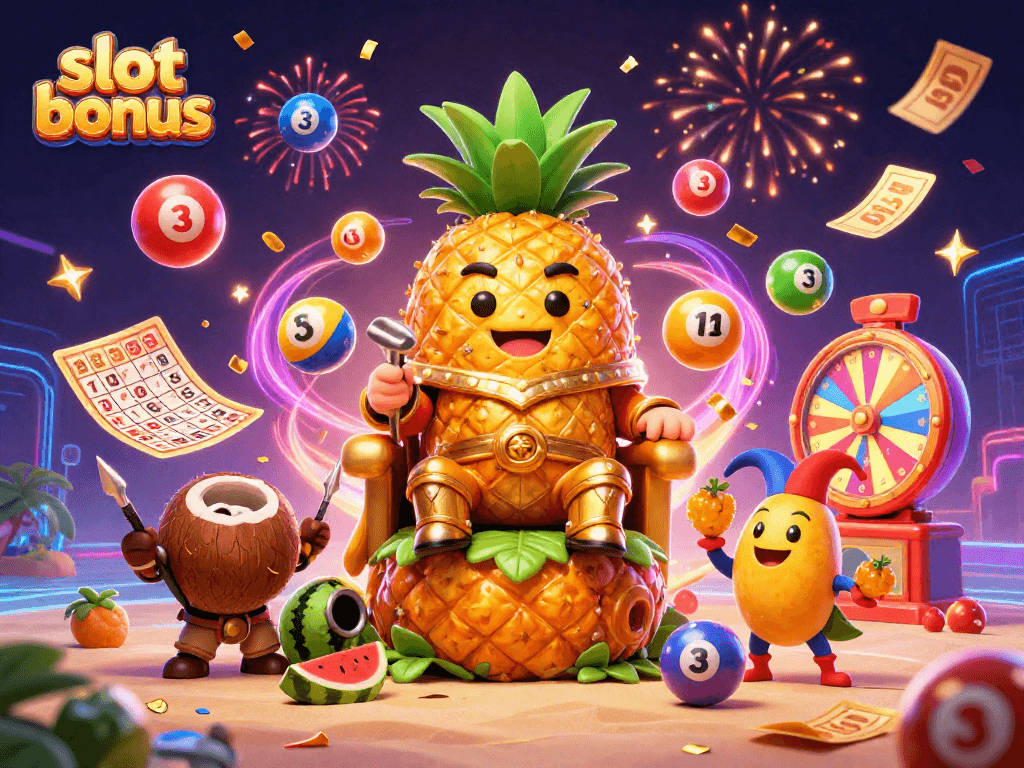 Experience exciting slot bonus promotions with colorful characters and dynamic game elements in a vibrant casino scene.