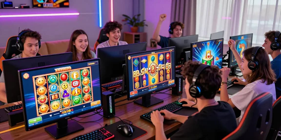 Engaging scene of players enjoying garuda303 online slots in a bright, lively environment.