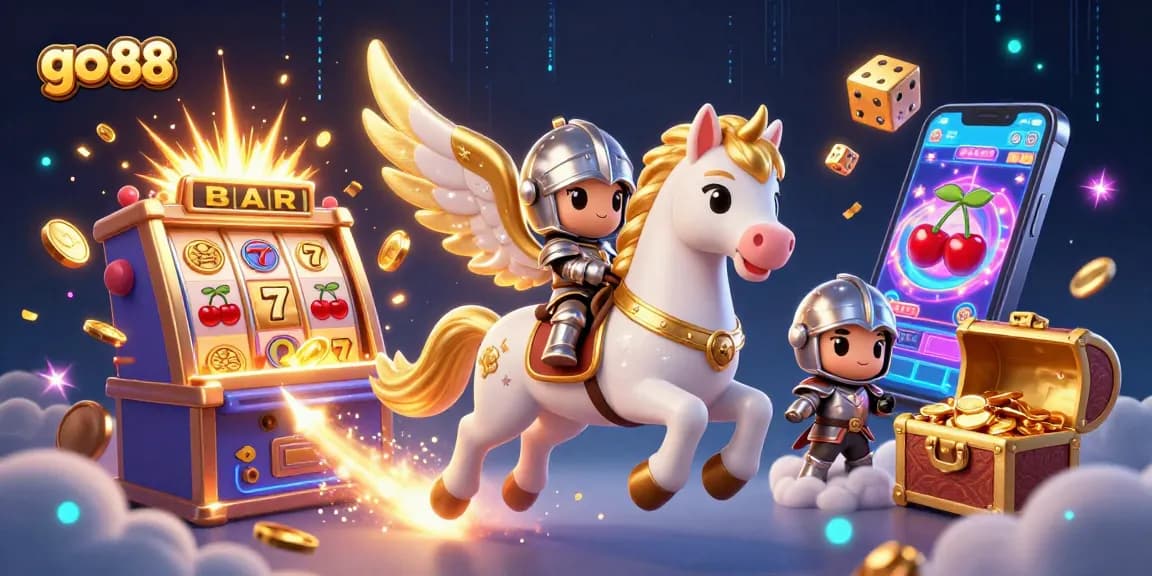 Experience thrilling wins with go 88, featuring vibrant 3D casino elements in a dynamic illustration.