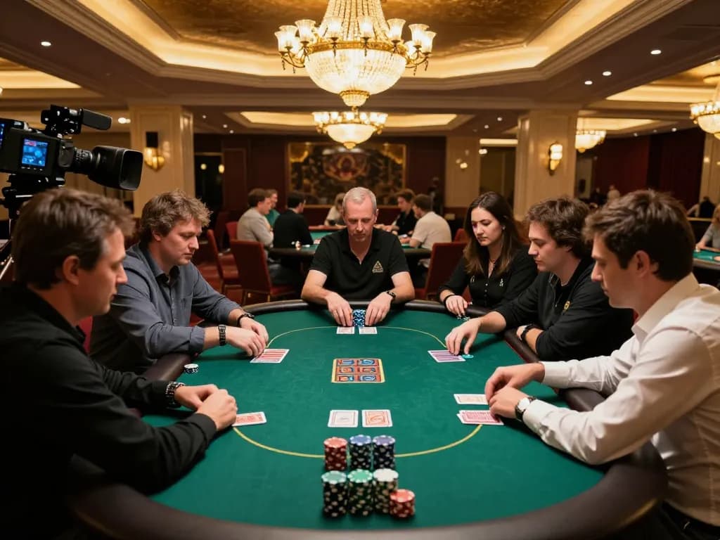 Players enjoying a high-stakes poker game at VIPWIN, showcasing strategic gameplay and luxurious casino atmosphere