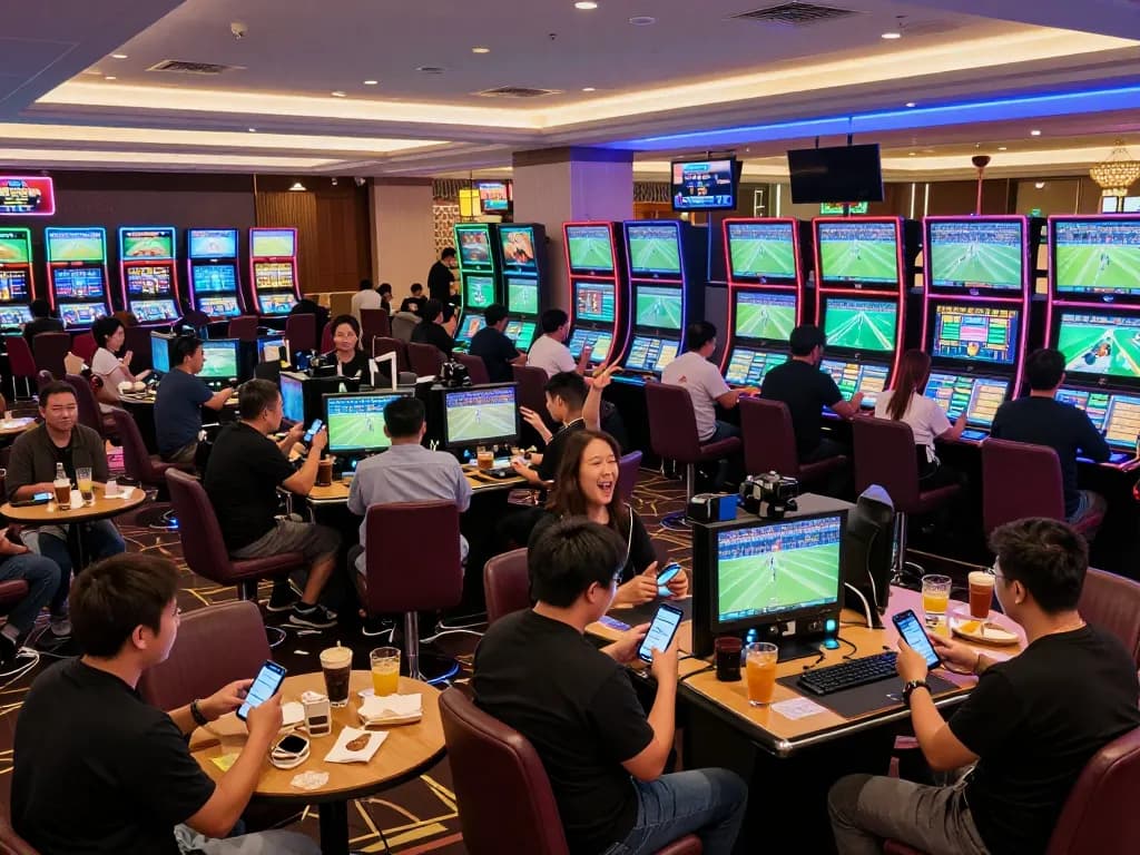 Players engaging in sports betting excitement at 678vip's modern casino.