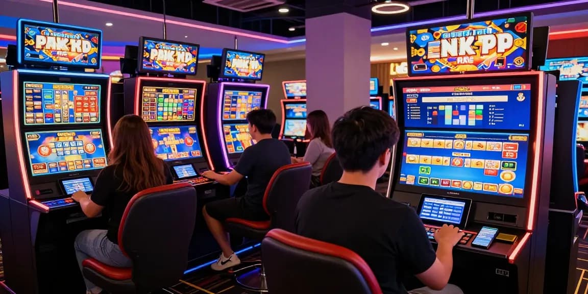 Dynamic online gaming scene with enthusiastic players experiencing garuda303's vibrant slot machines and engaging atmosphere.
