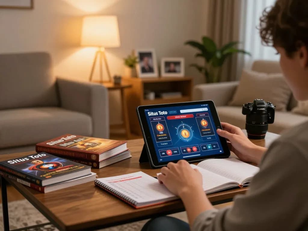 Engaging with Situs Toto Macau online gaming while tracking bankroll in a cozy living room.
