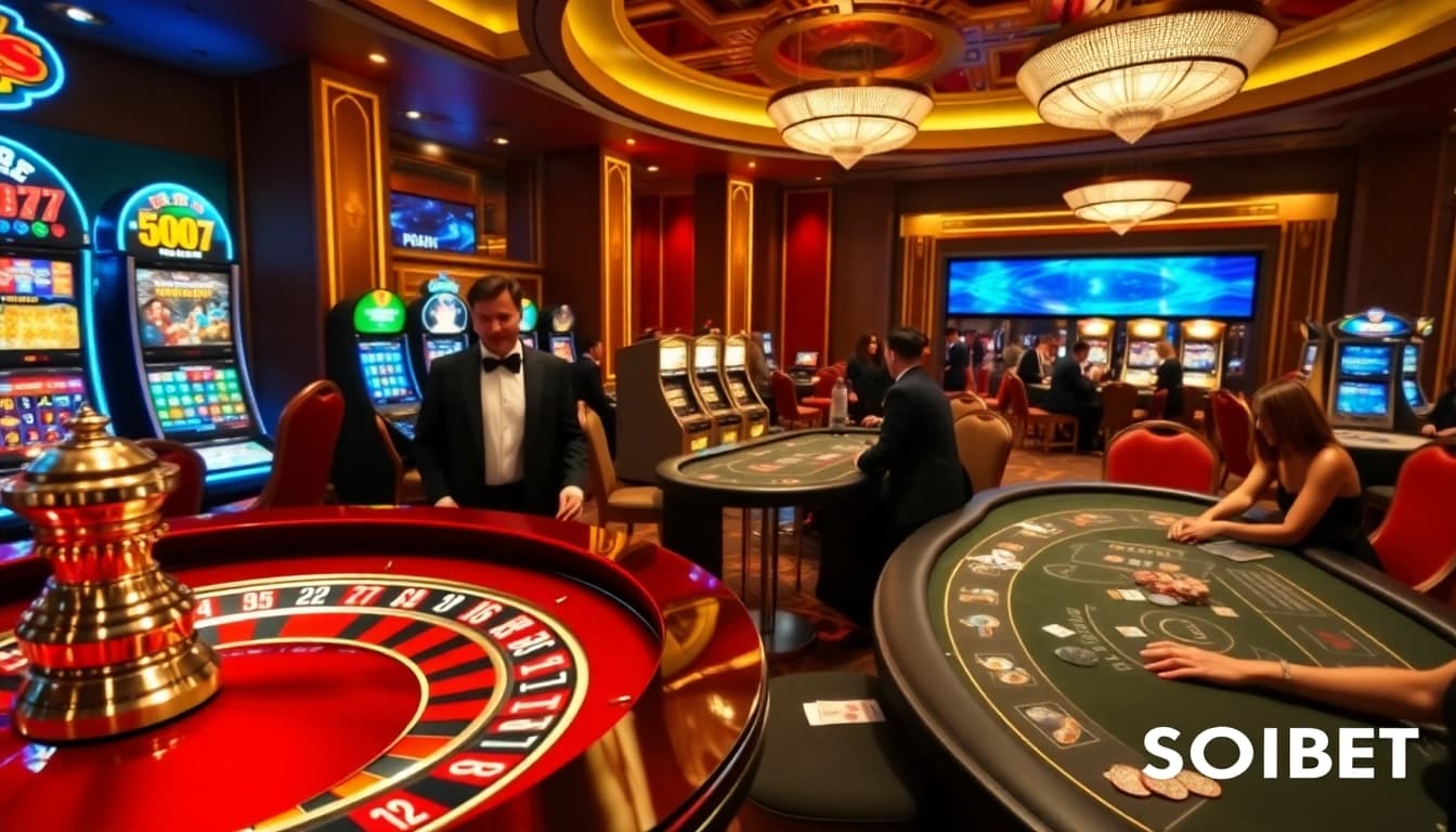 SOIBET players engaging in thrilling games at a luxurious casino table.