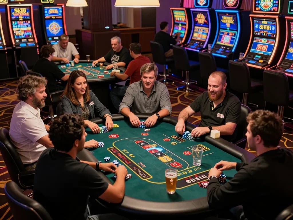 Players enjoying casino games at SC88, showcasing excitement and chips on tables.