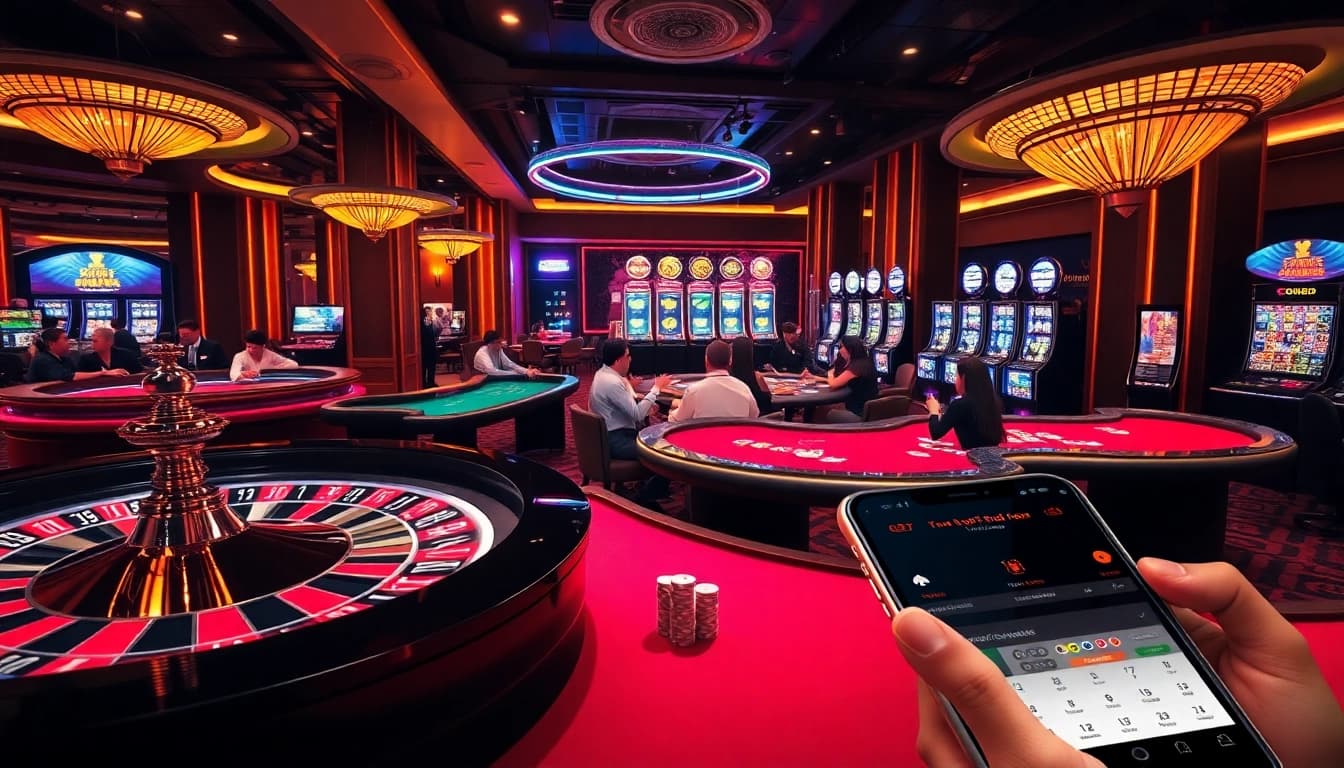 Experience thrilling gameplay at CM88, featuring vibrant table games and lively players in a luxurious casino atmosphere.