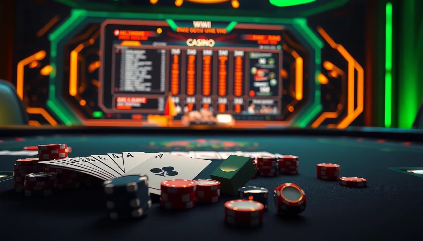Gamblers engaging in high-stakes play at a casino table with representations of the hidden wiki dark web.