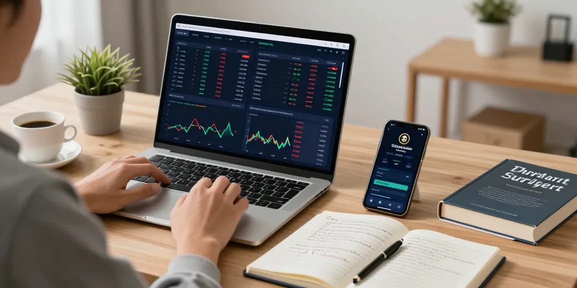 legit cloud mining platform analysis in a modern cryptocurrency workspace with charts, digital wallet, and trading notes.