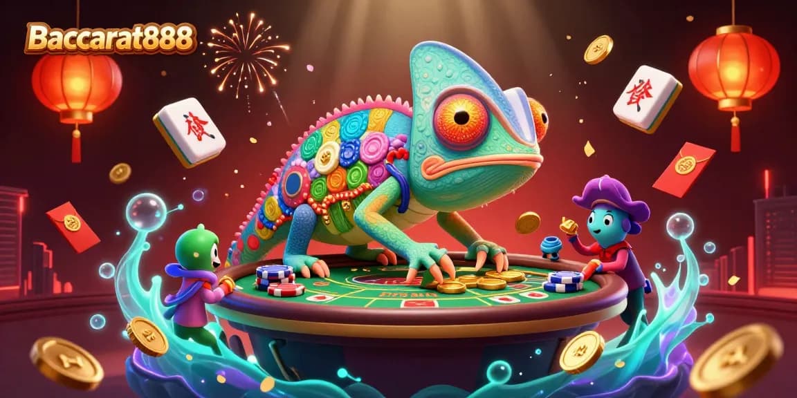 Experience thrilling baccarat action with Baccarat888 in this vibrant casino illustration.