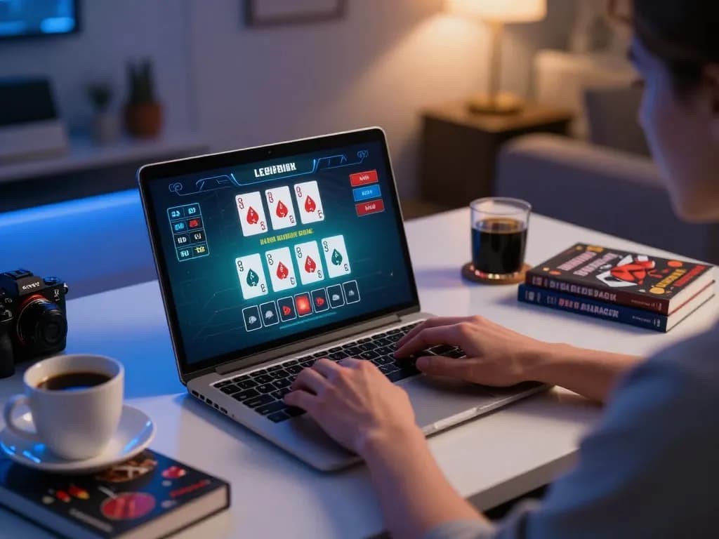 Engaged player using thabet for live blackjack in a modern home setup.