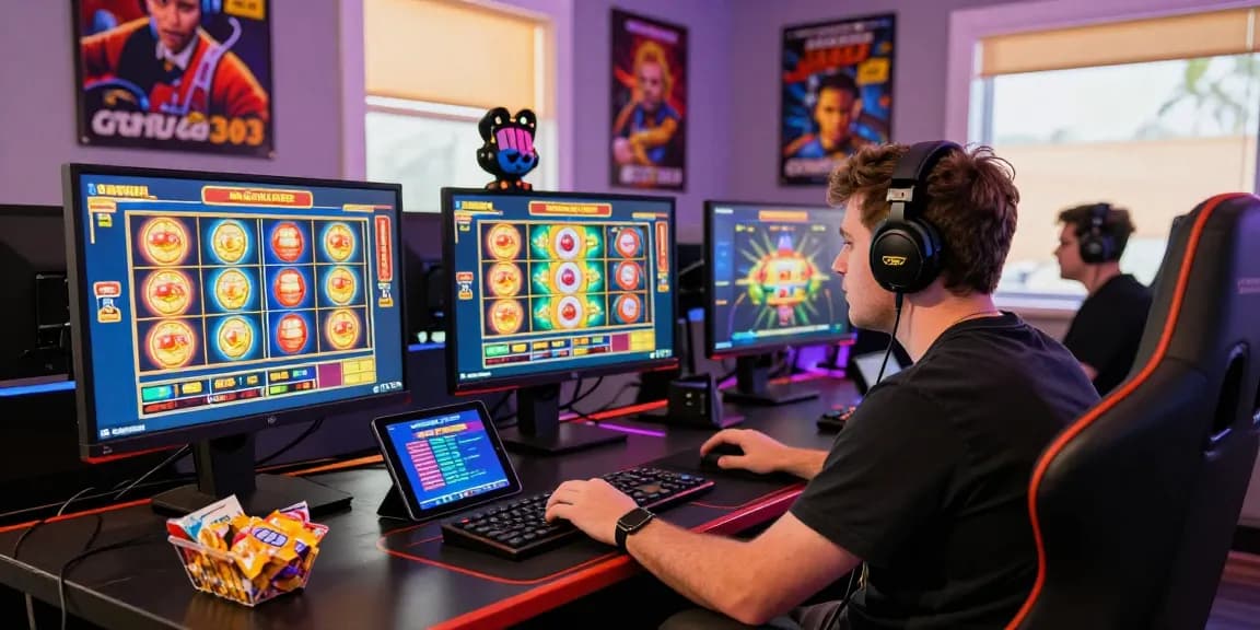 Player engaging with garuda303 online slot games in a vibrant gaming room.
