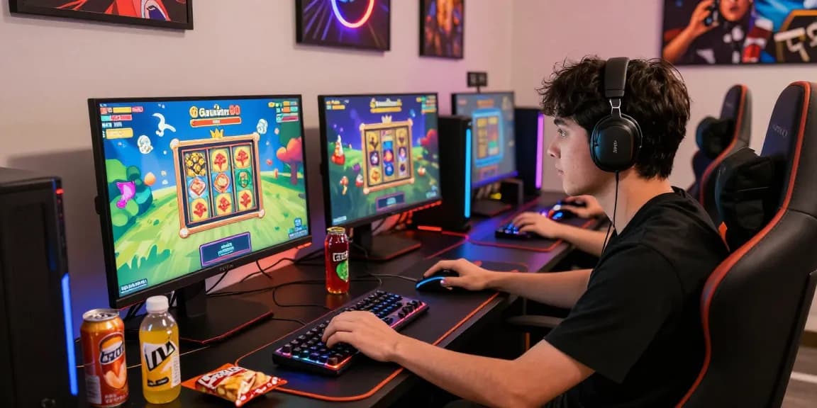 Player enjoying Garuda303 online gaming experience with vibrant graphics and cozy setup.
