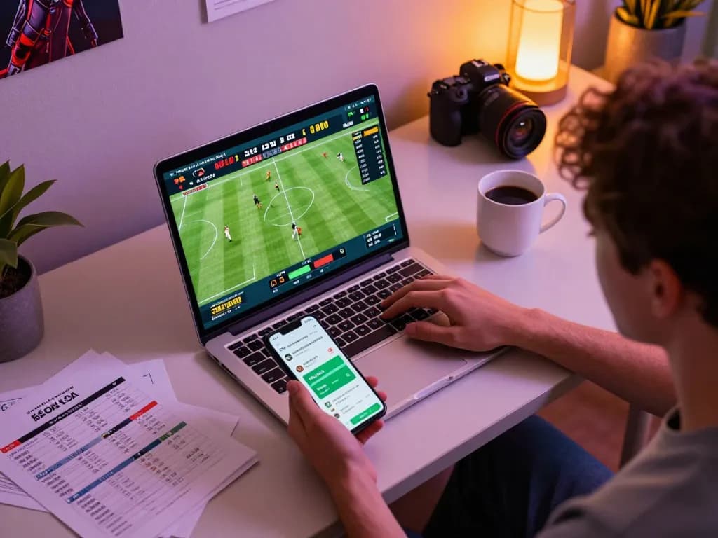 Engaging scene of sports betting on Kèo nhà cái with live odds displayed on a laptop.