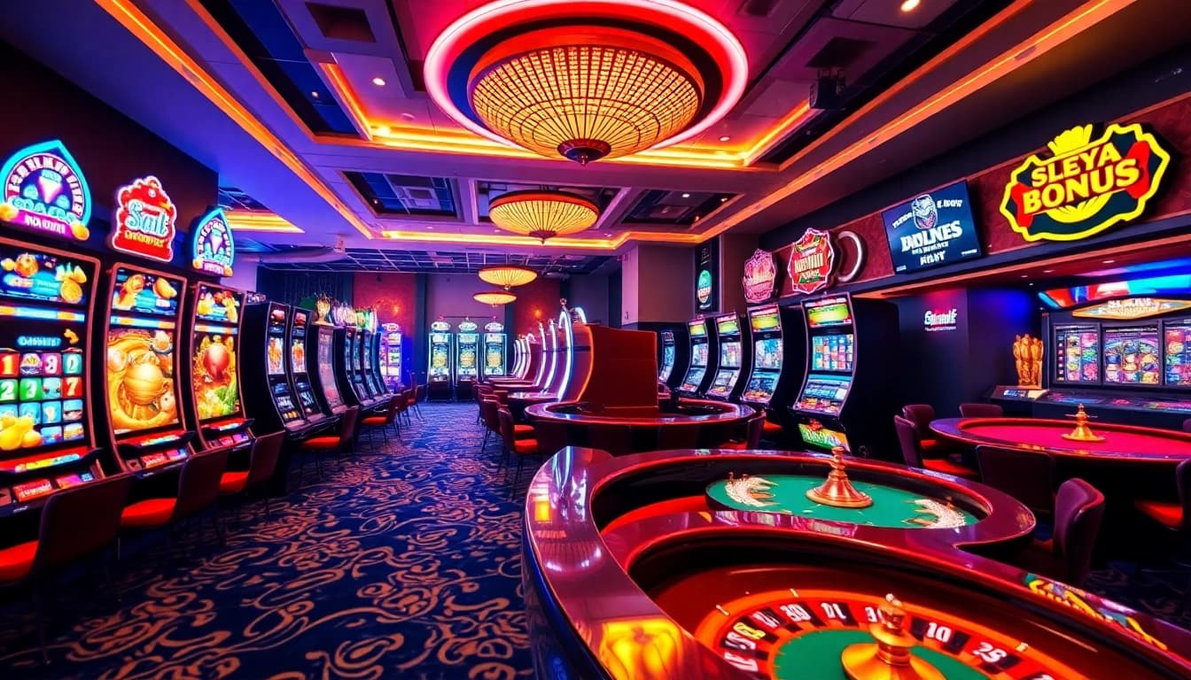 Exciting gaming scene at 55WW online casino with vibrant slot machines and live dealer action.