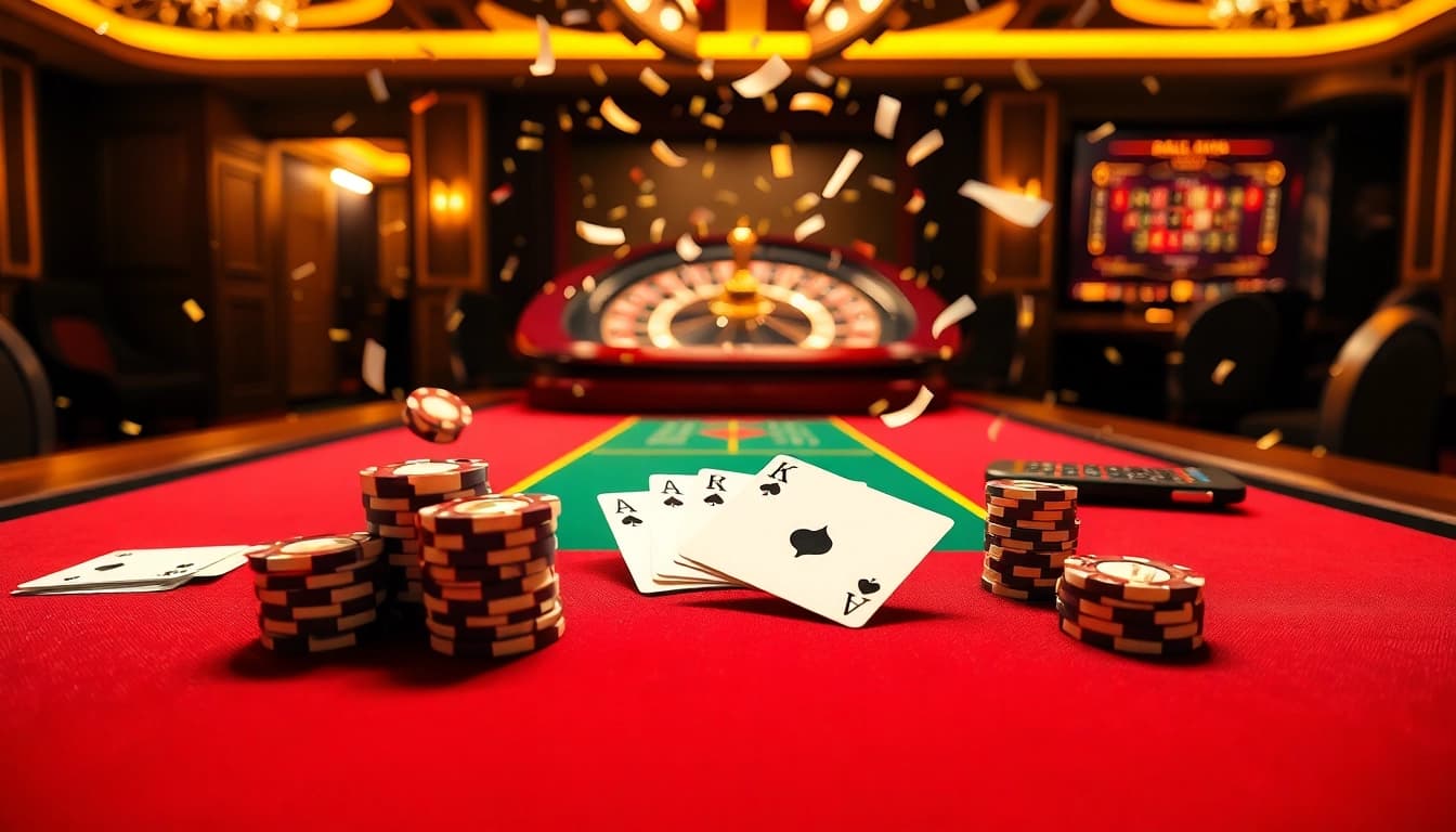 Experience the thrill of gg88 gaming at a luxurious casino table with vibrant chips and cards.