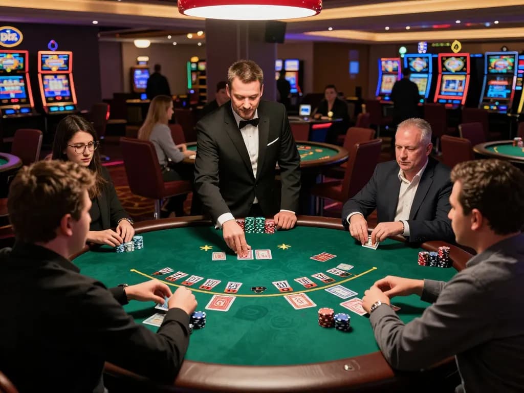 Experience lively blackjack gameplay at SpinAUD casino with focused players and warm ambiance