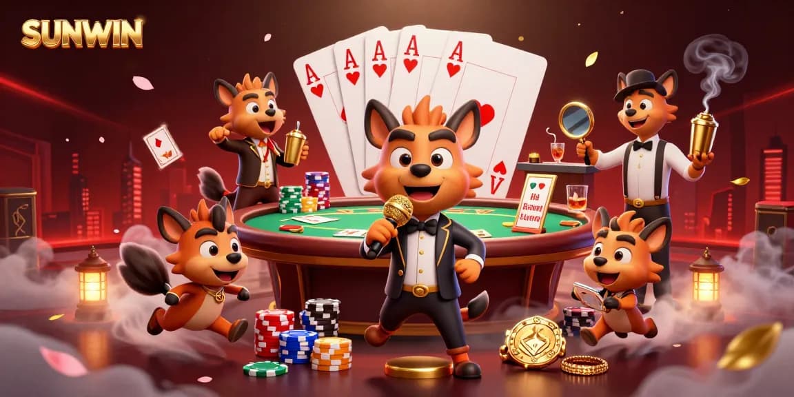 Simplify SUNWIN gaming experience with hyenas in a casino club showcasing vibrant poker elements.