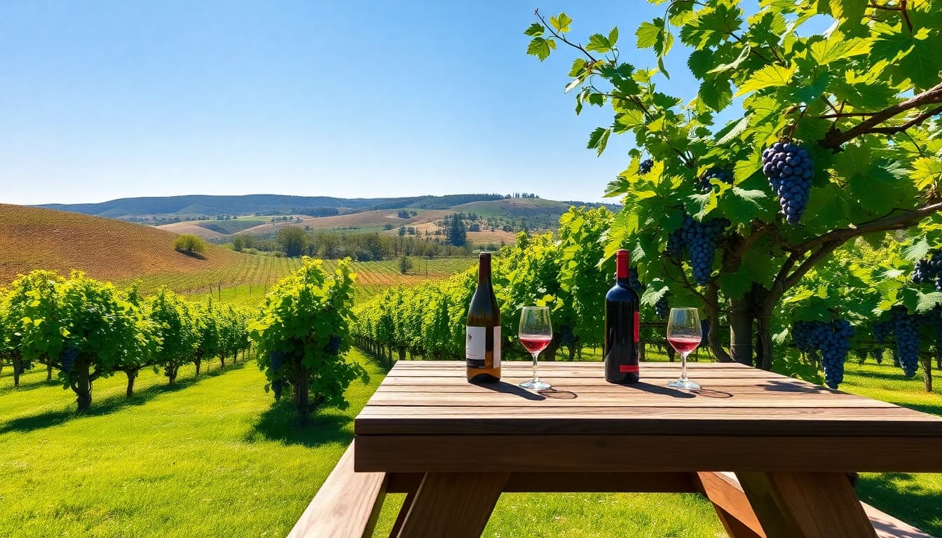 Enjoying wine at a beautiful Clarksburg wineries vineyard picnic table.