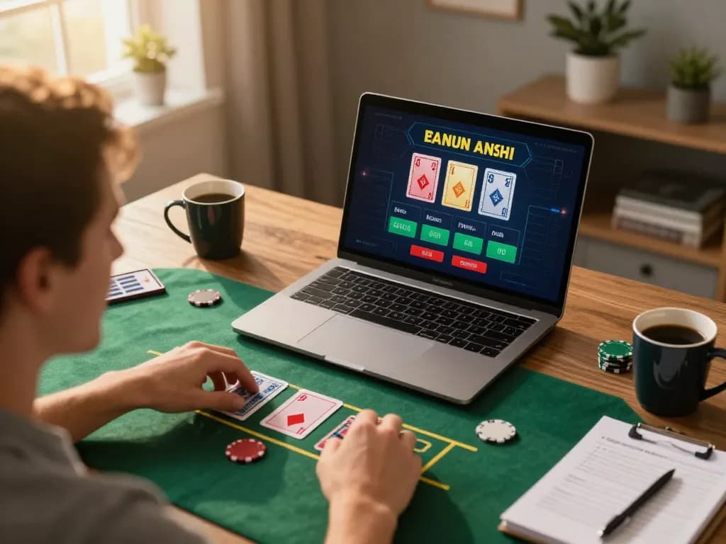 Engaged player enjoying an online blackjack game on hytw3339a, showcasing strategic gameplay in a cozy setting.