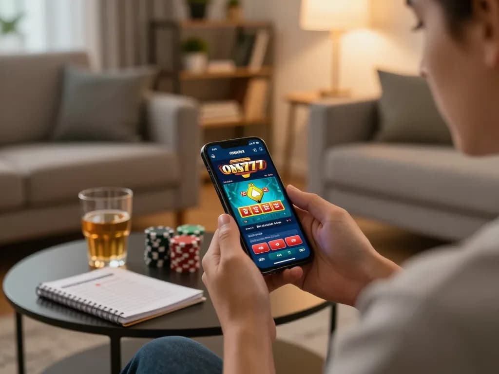 Player accessing the ong777 Free Credit No Deposit e-wallet on smartphone while relaxing at home