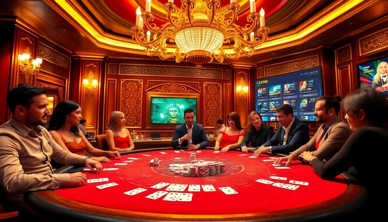 Vivez l'excitation du casino en ligne avec des joueurs engagés dans une partie de poker à enjeux élevés.