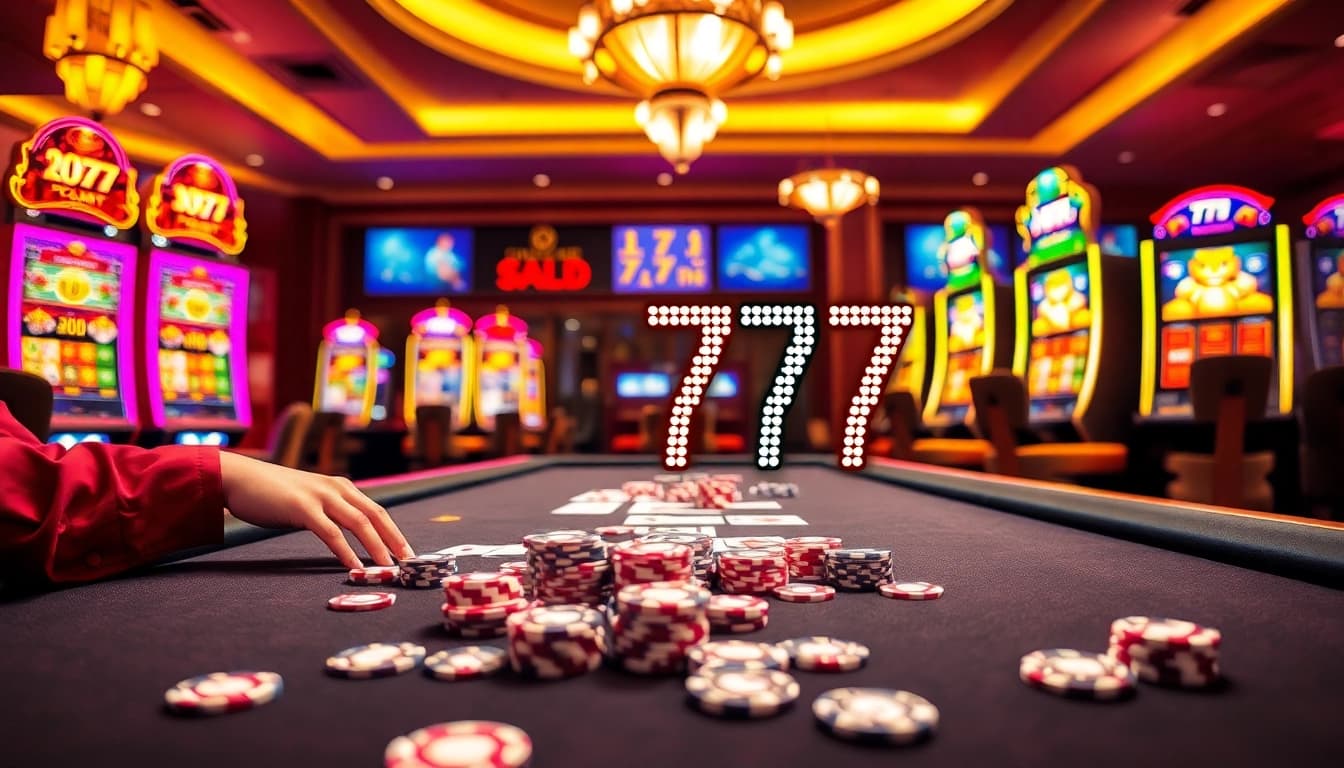 Experience the thrill of seven77 at an upscale casino table filled with vibrant gaming elements.