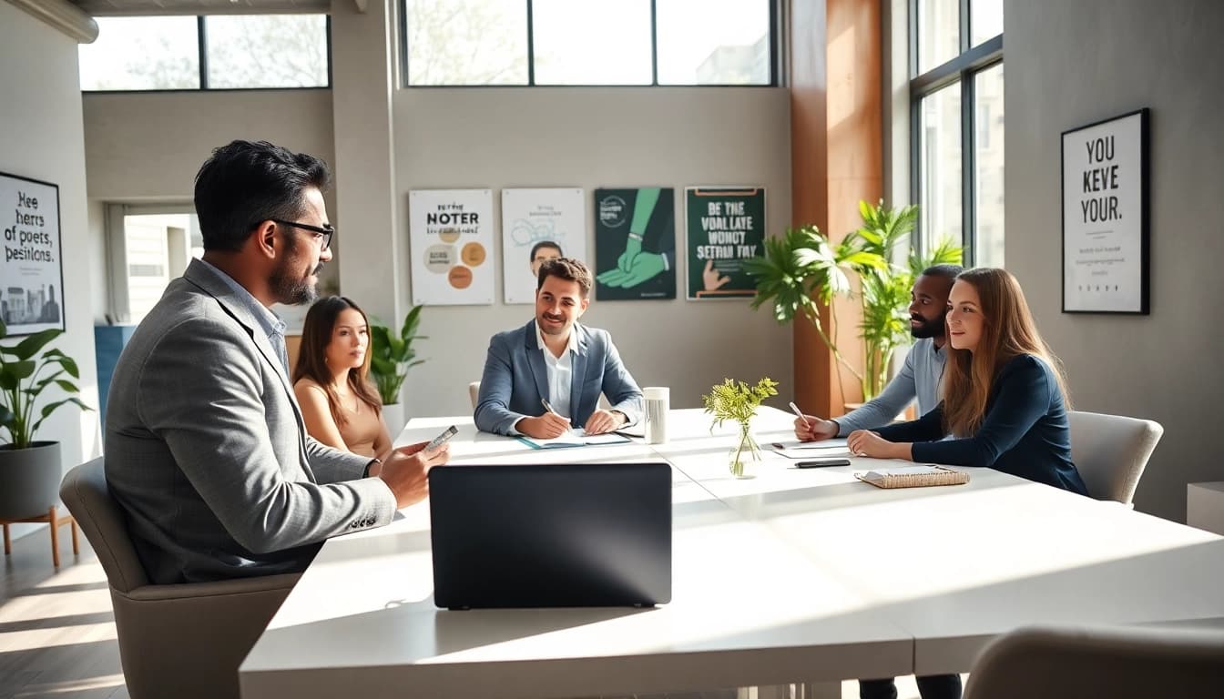 Engaging business coach California facilitates a dynamic session with clients in a modern office environment.