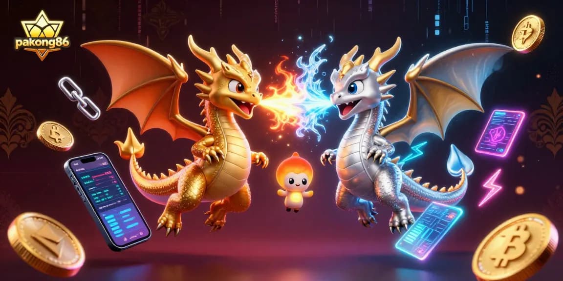 Engage with pakong86 to experience thrilling dragon battles amidst crypto riches in this captivating casino artwork.