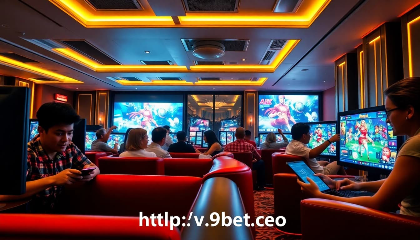 Online gaming platform experience at https://v9bet.ceo with diverse players enjoying casino games.