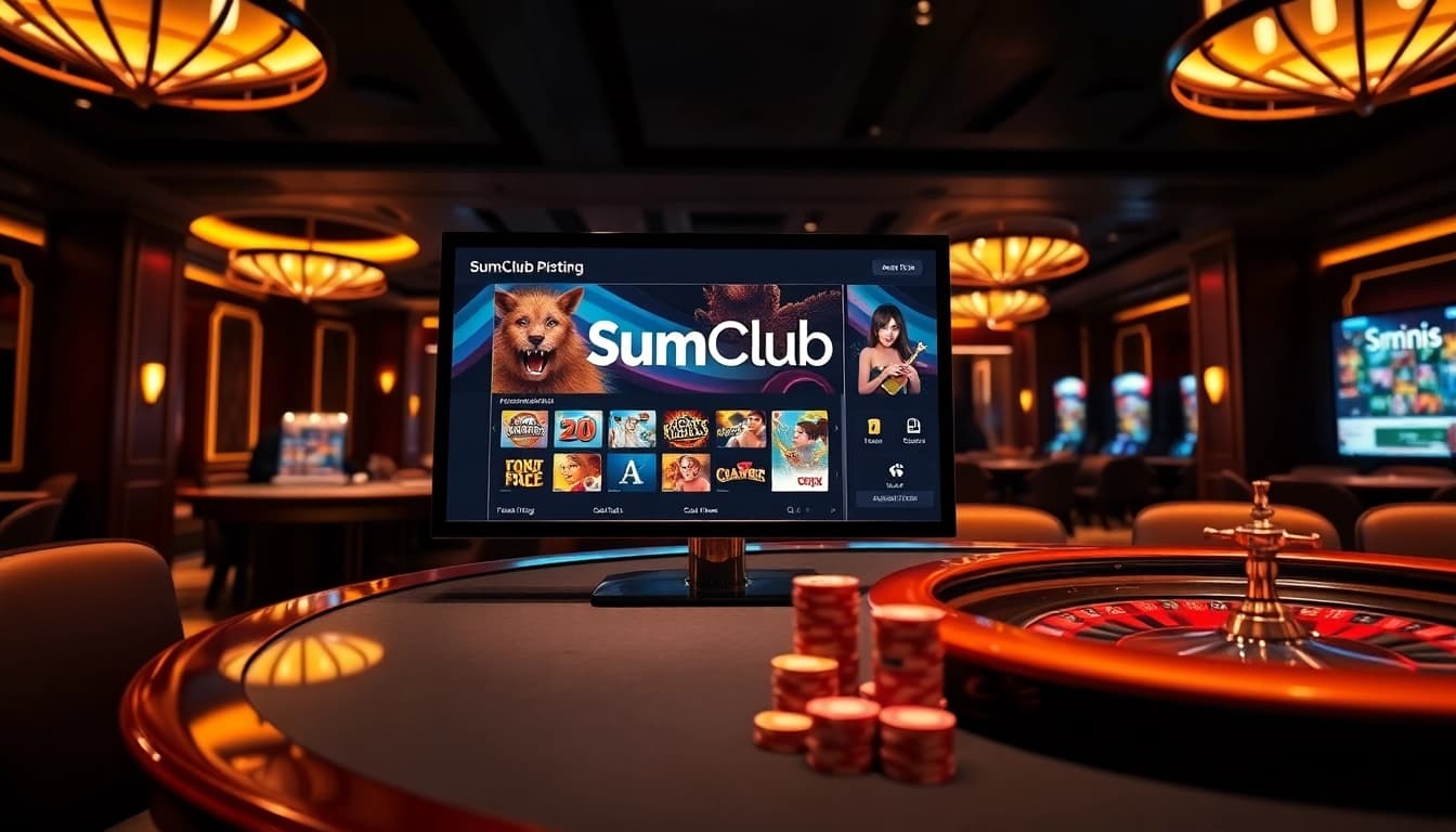 SumClub's modern online gaming interface showcased in a luxurious casino setting.