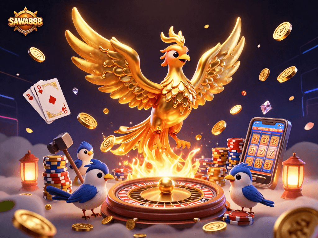 Engage in thrilling games at SAWA888, where a molten metal phoenix ushers in golden wins.