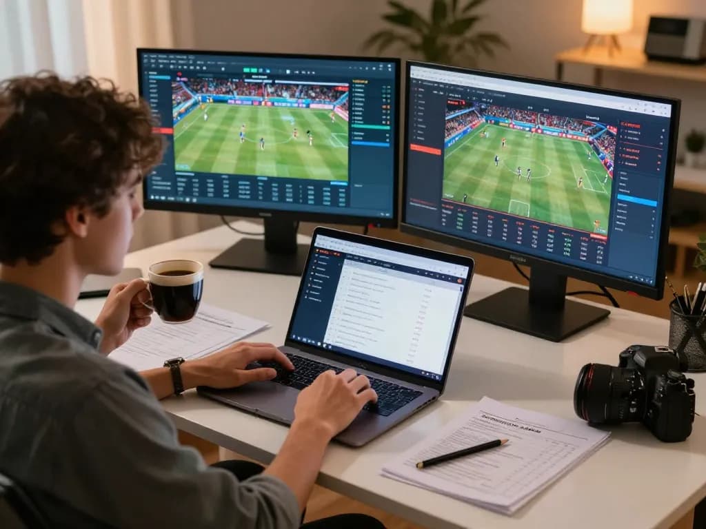Engaging user analyzing odds on Bongdalu for a better sports betting experience at home.