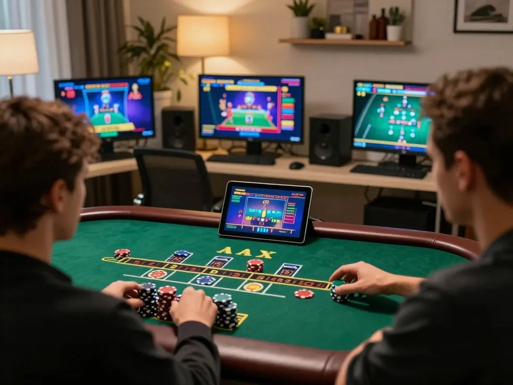 Engaging in a thrilling online blackjack session with rr 88 on a tablet, showcasing strategic gameplay at home