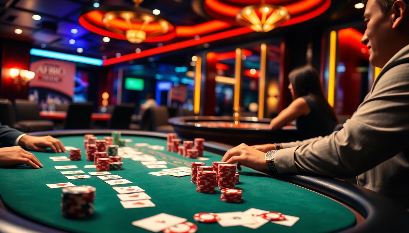 Experience thrilling gameplay at AF88 with engaging casino tables and vibrant poker chips.