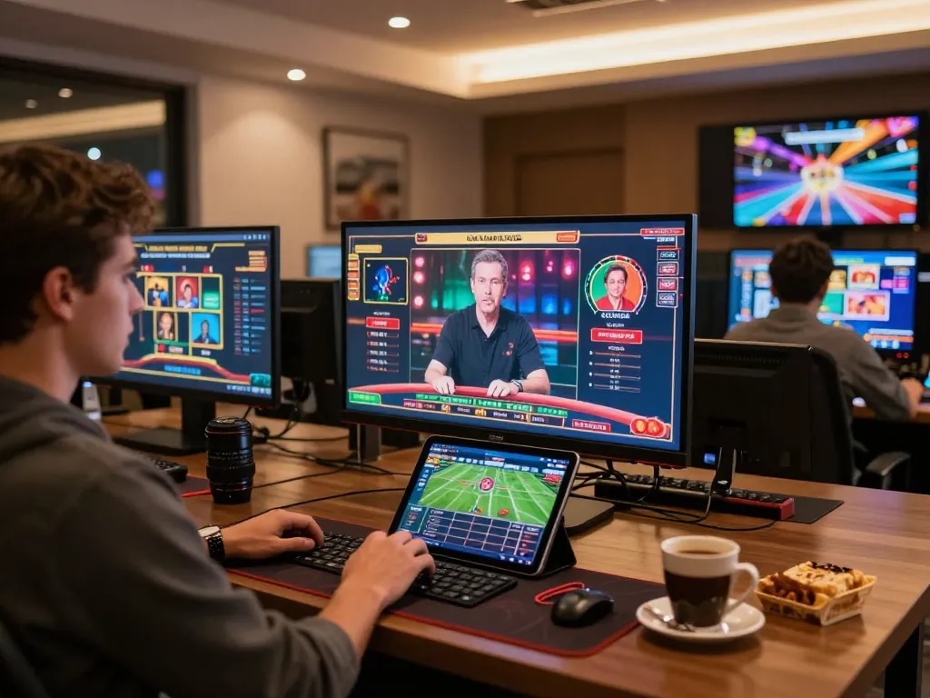Experience online gaming with 8xbet in a modern setup featuring live dealer games and sports betting.
