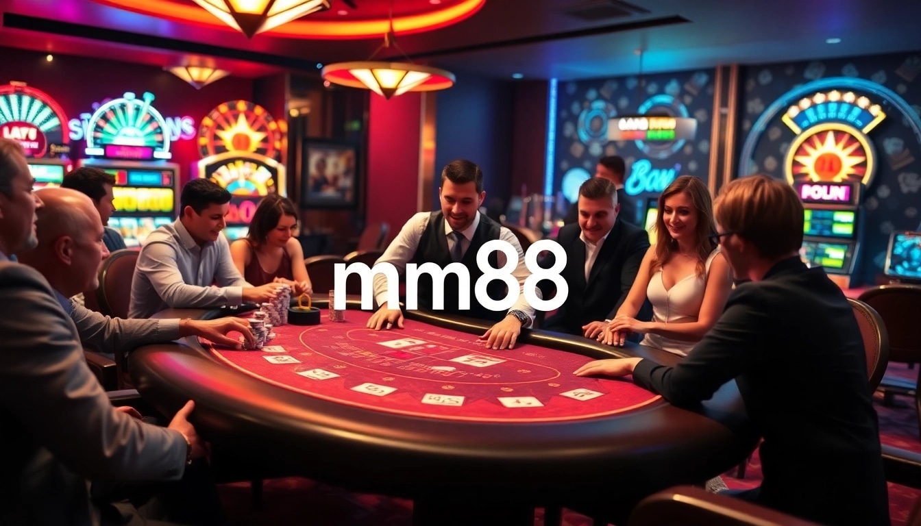 Engaging players at a poker table in the vibrant mm88 casino environment.
