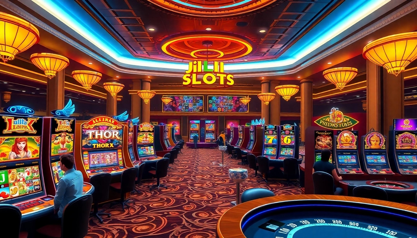 Engage with the thrilling Jili Slots 6FF, showcasing vibrant slot machines and casino excitement.