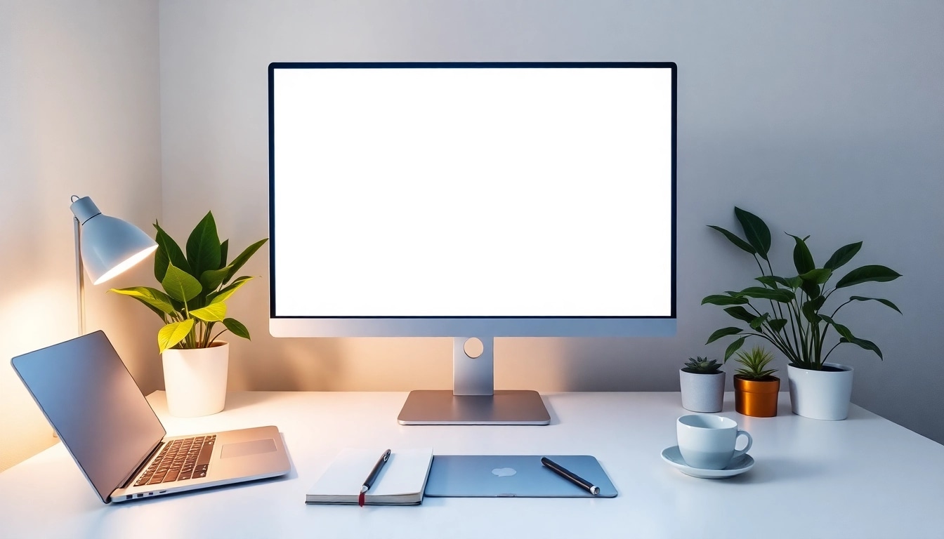 White screen tool displayed on a modern computer monitor in a sleek workspace.
