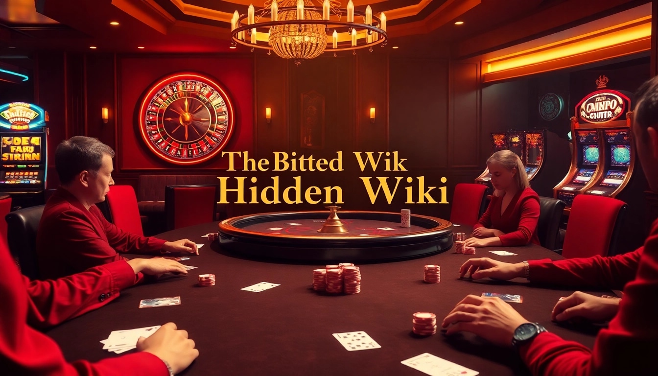 The hidden wiki showcases a luxurious poker scene with players at a high-stakes table, highlighting the excitement of gambling.