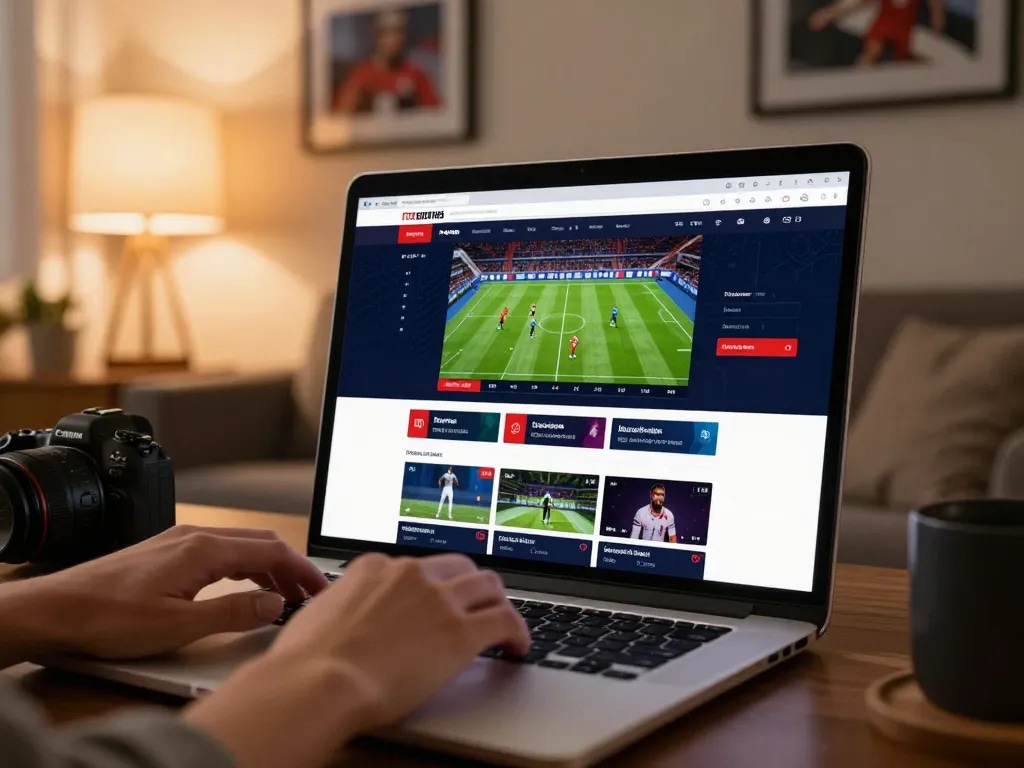 Cakhiatv user engaging with sports betting platform on a laptop in a cozy home setting